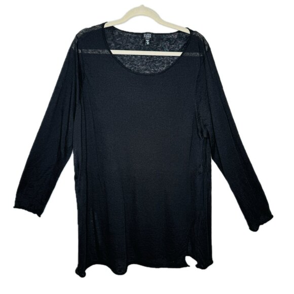 Eileen Fisher Tops - Eileen Fisher Black Italian Yarn Long Sheer Top Womens Plus 2X Linen Nylon Scoop